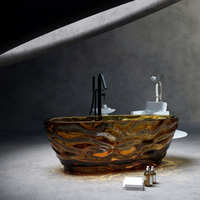 Baignoire autoportante ovale en résine transparente colorée, motif vague de pierre, style minimaliste moderne, luxe léger, pour