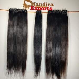 100% máquina virgen alineada con cutícula paquetes de cabello humano de doble trama negro rizado recto largo templo indio extensiones de cabello humano - Product Image 4