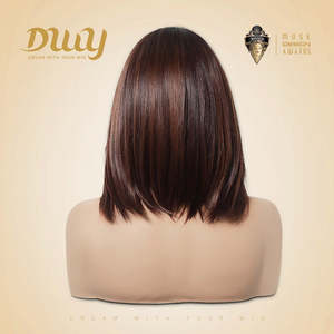 Perruque synthétique sans colle Luna-DWY, Lace Front 13x6, raie libre, coupe bob longueur épaule, Yaki lisse, 24-30 pouces, transparente - Product Image 2