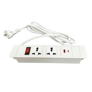เต้ารับไฟฟ้าแบบฝังในโต๊ะ HOEXH605 2 ช่อง AC ป้องกันน้ำ IP44 แรงดันไฟฟ้า 125V 16A 10A วัสดุ ABS อะลูมิเนียม ใช้ได้กับปลั๊ก US EU UK AU - Product Image 1