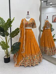 Women's Traditional Indian Pakistani 3-Piece <b>Lengha</b> Choli Plazzo Ready-to-Wear for Summer Weddings Parties for Spring - Product Image 3