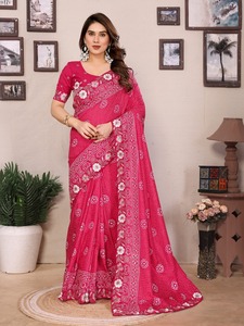 Saree en soie de créateur élégant de haute qualité avec chemisier pour le mariage et la fête aux meilleurs prix de l'Inde - Product Image 3