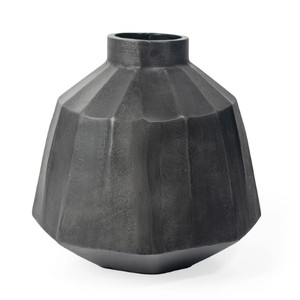 Vase décoratif rond en métal gris fait à la main avec un design géométrique et des rayures organiques Vase gris Vase moderne Table Salon - Product Image 1
