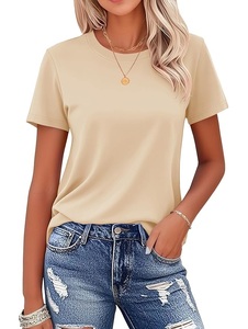 New Arrival OEM Service Solid Women's 100% Cotton Short Sleeve Round Neck Shoulder Slope Comfortable <b>T</b>-<b>shirt</b> From Bangladesh - Product Image 3