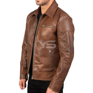 Chaqueta de cuero de invierno informal de alta calidad para hombre con cierre de cremallera y cuello Servicio OEM disponible - Product Image 3