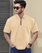 เสื้อยืดคอโปโลลายตารางหมากรุกสำหรับผู้ชายเสื้อยืดแขนครึ่งสีเบจผ้าผสมคอตตอน - Product Image 2