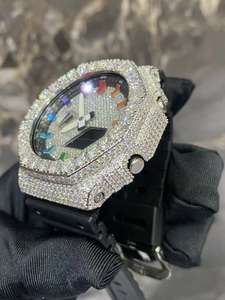 Montre personnalisée en moissanite pour homme, style hip-hop, avec diamants incrustés, bracelet en cuir, cadran analogique de luxe, cadeau pour lui - Product Image 3