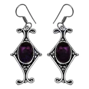 Boucles d'oreilles pendantes en argent tibétain vintage Art Palace avec améthyste sertie clos, bijoux classiques de fiançailles pour femme - Product Image 3