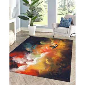Alfombra con Pintura de Hombre en Barco en el Espacio, Alfombras de Nubes Coloridas, Alfombra Gobelino - Product Image 1