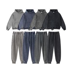 Ensemble de survêtement tendance en molleton de 500 grammes, lavé à l'acide, avec fermeture éclair, sweat-shirt court, pantalon de survêtement ample à jambes larges, lavé à l'acide - Product Image 6