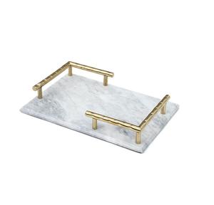 Plateau de service décoratif en marbre de luxe Design moderne Stockage des aliments en métal Plateau de mariage Décor de Noël pour hôtel à la maison. - Product Image 2