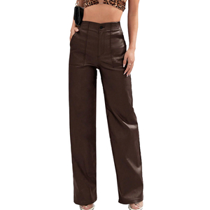 New Design High Waisted Casual Wear <b>Sexy</b> Leather <b>Pants</b> Customized Size and Pockets Decoration Women Leather <b>Pants</b> - Product Image 1