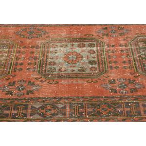 4.5x11.7 ft Turkish <b>Red</b> Ikat Vintage <b>Wool</b> Rug Eco Friendly Patchwork Design with Latex Backing - Product Image 3