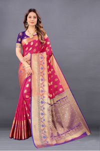 ชุดปาร์ตี้ผ้าส่าหรีผ้าไหมแบบมีชิ้นสำหรับผู้หญิงอินเดียส่าหรี - Product Image 5