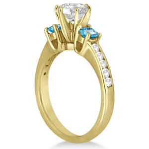 Anillo de Compromiso de Tres Piedras con Topacio Azul y Diamantes en Oro Amarillo de 18k, 0.45 Quilates - Product Image 2