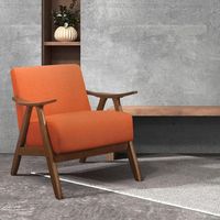 Fauteuil scandinave moderne en tissu orange avec structure en bois de noyer, chaise longue rembourrée, siège d'appoint pour salon et maison