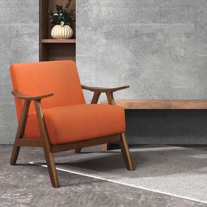 Sillón Moderno Escandinavo de Tela Naranja con Estructura de Madera de Nogal, Sillón Tapizado, Asiento Decorativo para Sala de Estar y Hogar - Product Image 5