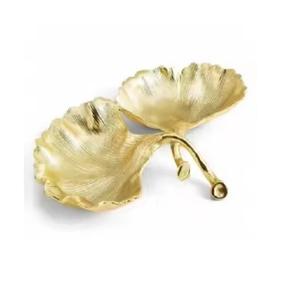 Plateau de service en aluminium doré à double compartiment en forme de feuille à bas prix - Product Image 1