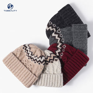 Gorro <span class=keywords><strong>de</strong></span> <span class=keywords><strong>lana</strong></span> <span class=keywords><strong>de</strong></span> invierno personalizado, gorro grueso y cálido tejido con cable <span class=keywords><strong>de</strong></span> gran tamaño con forro polar en 6 colores - Product Image 2