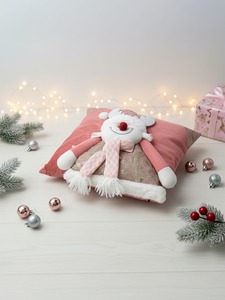Christmas Geometric 3D Plush Washable <b>Pillow</b> <b>Cover</b> Santa Reindeer Snowman Pink Decorative Cushion Case Holiday Decor - Product Image 6