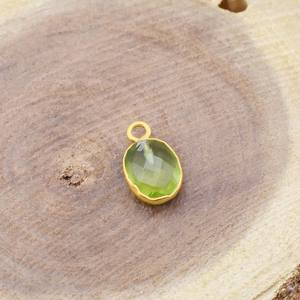 Faceted Oval Peridot Quartz Gemstone Charm Gold Electroplated Single <b>Bail</b> <b>Pendant</b> (8x10mm) Jewelry - Product Image 4
