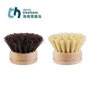 Brosse à vaisselle avec manche en bambou brosse à pot remplaçable brosse de nettoyage à poils souples amovible à long manche