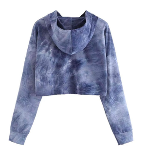 Venta al por mayor de gran tamaño Zip-Up Fitness Yoga Gym Ropa para las mujeres Crop Top Sudadera con capucha en blanco con lavado ácido frente Logo cuello con capucha - Product Image 2