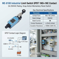 Interrupteur de fin de course ME-8108 à levier à rouleau réglable 1NO 1NC 5A 250V AC IP65 pour machines industrielles CNC