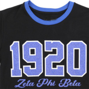 Zpb เสื้อยืดแขนยาวเสื้อ100% ผ้าฝ้ายสีดำ Zeta phi Beta พร้อมตัวอักษรกรีกพิมพ์ลายโล่และปีบนแขนเสื้อ - Product Image 5