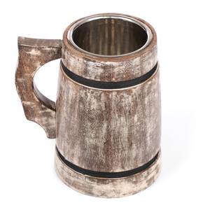 Chope à bière en bois artisanale personnalisée de 20 oz, style ancien, résistante au micro-ondes, motif floral, poignée, utilisation hôtelière, en provenance d'Inde - Product Image 6