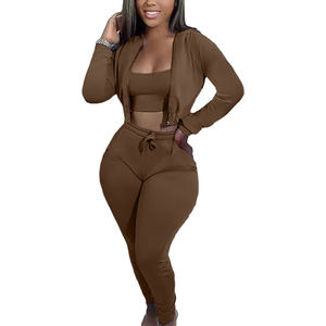 Ensembles de survêtements pour femmes en gros, pièces d'usine, sweats à capuche décontractés, hauts courts et pantalons longs à taille haute à manches longues - Product Image 3