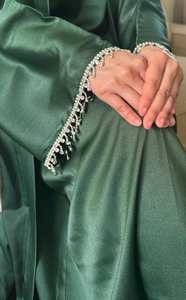 Élégant vert or islamique 4 pièces diamant satin soie Abaya fait à la main vêtements traditionnels musulmans pour adultes inspiré Tradition - Product Image 4