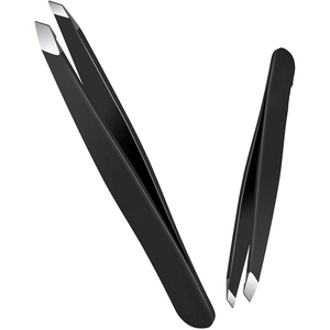 Pinzas de belleza para cejas multicolor de calidad superior inclinadas/punta plana de acero inoxidable - Product Image 4