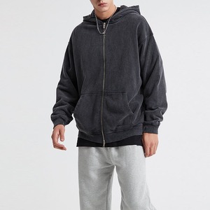 2023 moda unisex ropa de calle polar lavado ácido doble algodón cremallera sudaderas con capucha para hombres - Product Image 6