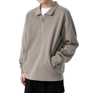 2024 hiver hommes polaire pour Polo à capuche léger demi fermeture éclair sweat respirant chaud col montant conception uni teint - Product Image 2