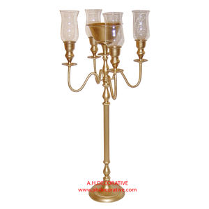 Gold <b>Table</b> Centerpieces 5 Arm <b>Tall</b> Crystal Wedding Candelabra in Gold Finished Elegant Design Aluminum Handmade Candelabra - Product Image 3