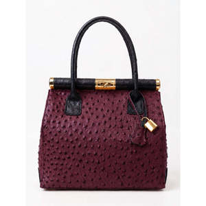 Sac à main structuré de luxe avec deux sangles en cuir d'autruche véritable - Fabriqué en Italie - Capacité jusqu'à 1L - Art. 26141 - Product Image 5