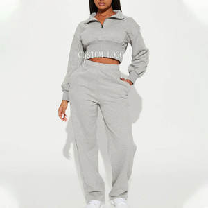 <b>Men</b> 2-Piece Print Set Sweatsuits Quarter Zipper <b>Crop</b> <b>Tops</b> Sweatshirt High Waist Sweatpants Jogger Tracksuits 100% Cotton Fleece - Product Image 3