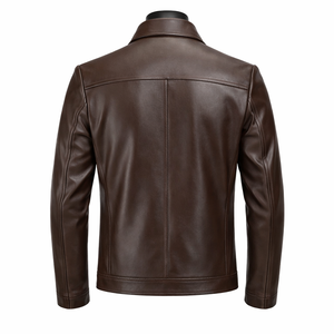 Chaqueta de Cuero PU Marrón Oscuro, Lisa, con Cierre, Chaqueta de Cuero Clásica Personalizada, Fabricante de Marca Privada OEM al por Mayor - Product Image 2