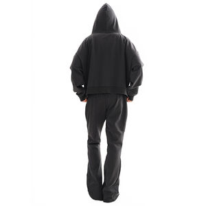 OEM 100% algodón francés Terry de gran tamaño lavado sudadera personalizada hombres peso pesado acampanado pantalones de chándal recortada Sudadera con capucha de alta calidad - Product Image 3