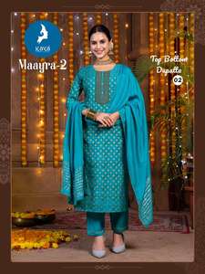 Excelente calidad Maruti moda mujer diseñador romano seda y muselina Jacquard Kurti pantalón y Dupatta para boda/ropa tradicional - Product Image 4