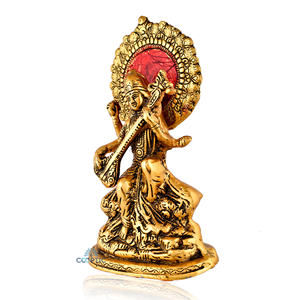 Statue décorative de Saraswati Ji en métal plaqué or, vaisselle soudée pour le temple domestique et les cadeaux festifs - Product Image 4