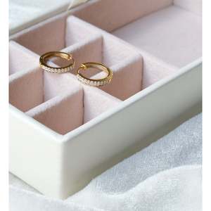 18K Gold Rhodium Plated <b>Huggie</b> <b>Hoop</b> Earrings with Zircon and Diamond-Geometric Religious Style - Product Image 4