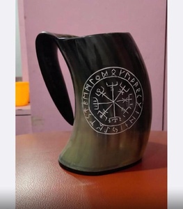 Tasse à corne à boire Viking Tankard fabriquée à la main Tasse à corne de buffle naturelle Corne à manger Viking - Product Image 1