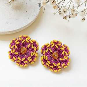 Bohemian Style Marigold Jamun <b>Beaded</b> Stud Earrings Trendy Turquoise Flower Huggie Earrings Alloy <b>Plastic</b> for Religious Parties - Product Image 1
