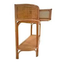 Table console rustique artisanale en rotin naturel et bambou durable avec deux tiroirs spacieux tressés et étagère inférieure pour salon