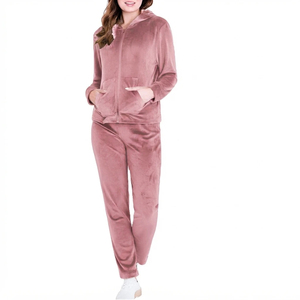 Servicio OEM, Sudadera con Capucha de Algodón con Logotipo Personalizado, Conjunto Deportivo de Terciopelo con Cremallera para Mujer, Chándal de Terciopelo para Dama - Product Image 2