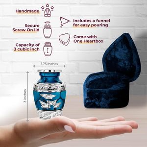 Urna de cremación pequeña de recuerdo azul para cenizas con caja en forma de corazón Mini urna hecha a mano Las mejores urnas decorativas Suministros funerarios - Product Image 3