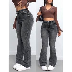 Jeans de mezclilla retro para mujer, de cintura alta, estilo acampanado, color gris, pantalones de pierna ancha, tela ecológica, moda casual, tallas 26 a 40 - Product Image 6