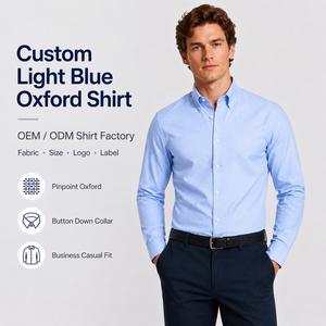 <span class=keywords><strong>Chemise</strong></span> boutonnée IKDEER personnalisée en oxford bleu clair, tissu dobby lavé, écologique, couleur unie, douce et agréable pour la peau - Product Image 1